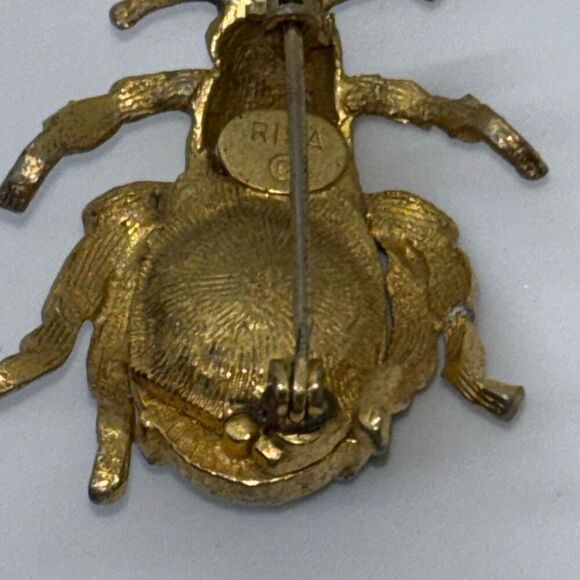 Vintage RISA pin/brooch turquoise cabochon bug beetle gemstone eyes - Picture 4 of 10